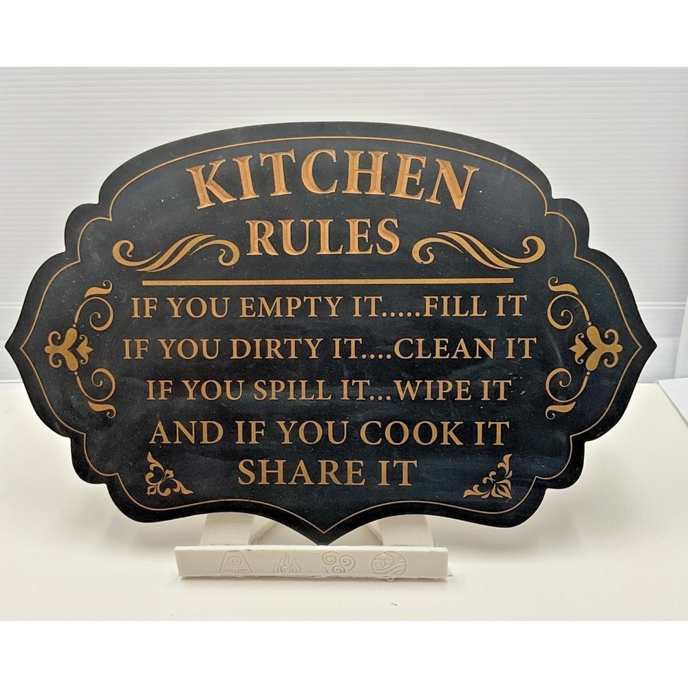 MRL Home‎ Styles Kitchen Rules Plaque Black Gold MDF Decor